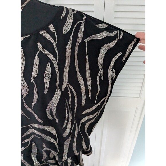 Beverly Drive Peplum Top Womens 3X Gold Sequined Tiger Pattern Black Blouse Glam - Picture 4 of 13